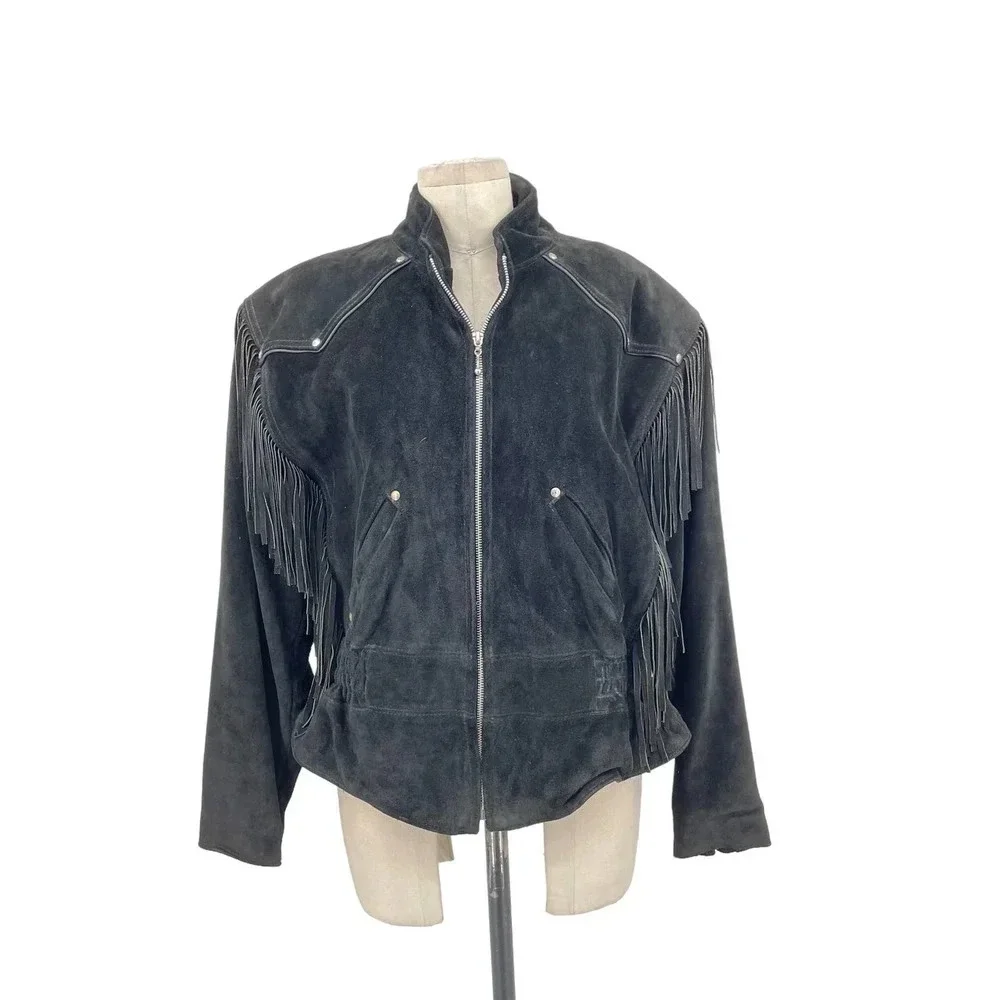 Harley-Davidson Black Suede Fringe Moto Jacket Size Large
